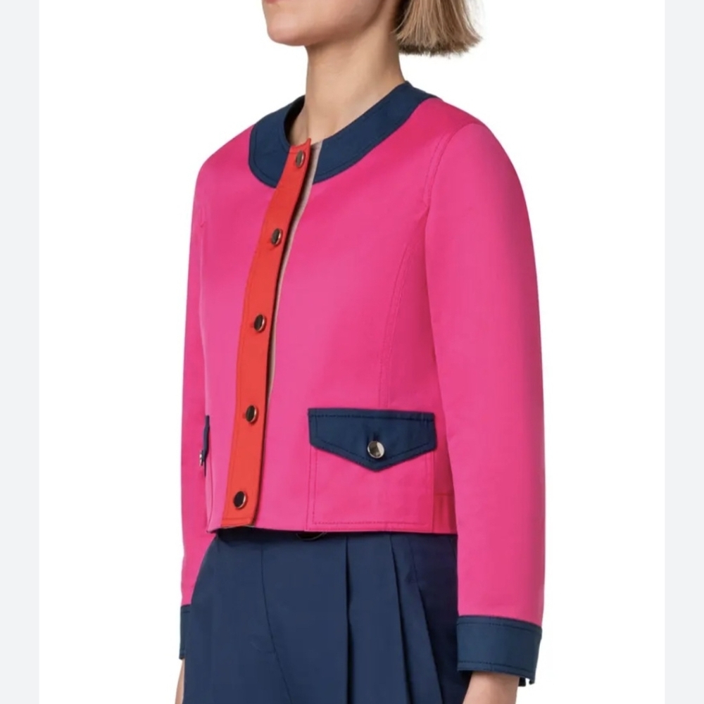 Akris Punto Boxy Cotton Gabardine Jacket Pink Size 14 New - Picture 3 of 8